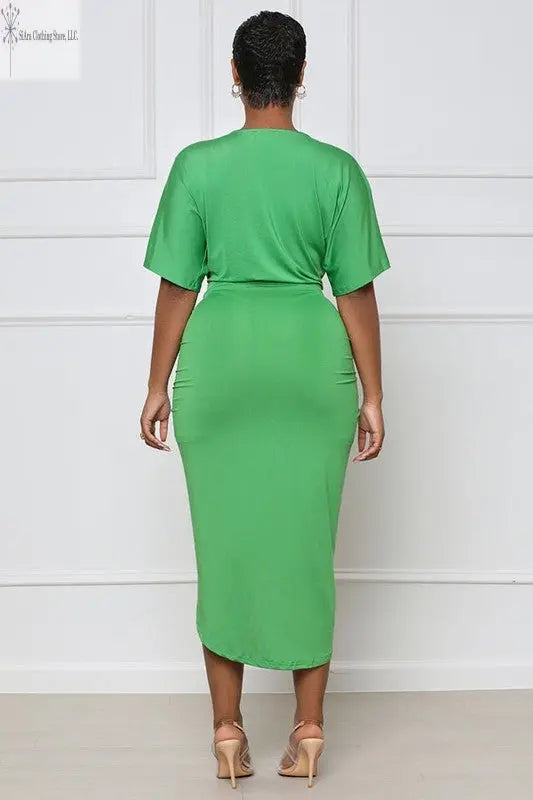 Green Midi Dress With Sleeves Back | Plus Size Midi Dress for Weddings | SiAra