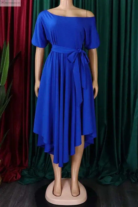 Flowy Maxi Dress Asymmetrical Hem | Off the Shoulder Maxi dress formal Royal Blue | SiAra