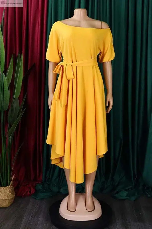 Flowy Maxi Dress Asymmetrical Hem | Off the Shoulder Maxi dress formal Yellow | SiAra