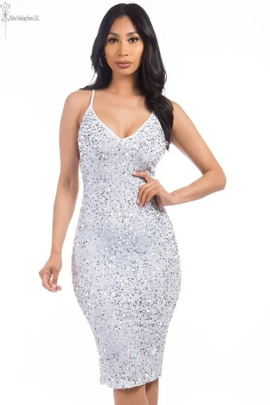 White Sequin Midi Dress | Glitter Midi Dress | SiAra
