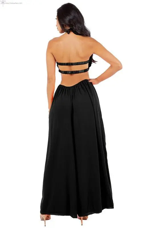 Palazo Jumpsuit Black with OPen-back Back | Dressy Jumpsuits | SiAra