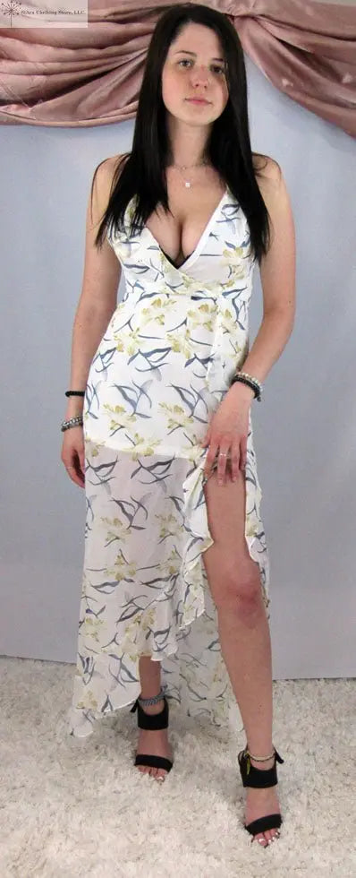 Midi Dress Ivory Floral Asymmetrical | SiAra Clothing Store, LLC