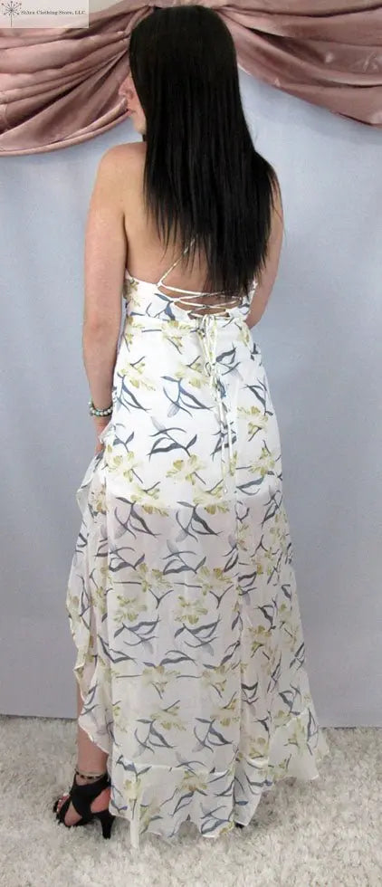 Midi Dress Ivory Floral Asymmetrical Back | SiAra Clothing Store, LLC