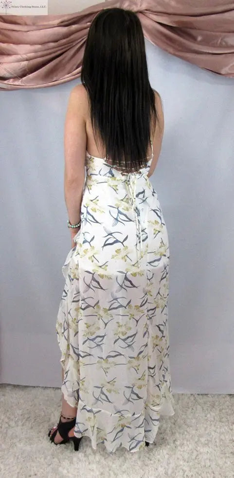 Midi Dress Ivory Floral Asymmetrical Back Sided | SiAra Clothing Store, LLC