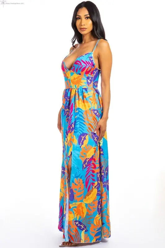 Sleeveless Maxi Dress Multicolor Side | Sleeveless V-neck Maxi Dress | SiAra