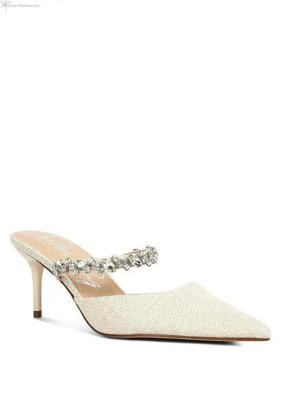 Slip On Sandals Pointed Toe Diamond Embellished White | SiAra Clothing Store, LLC