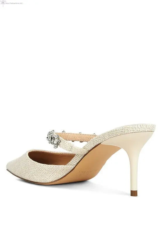 Slip On Sandals Pointed Toe Diamond Embellished White Back | SiAra Clothing Store, LLC