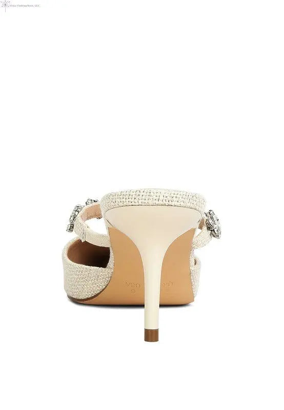Slip On Sandals Pointed Toe Diamond Embellished White Heel | SiAra Clothing Store, LLC