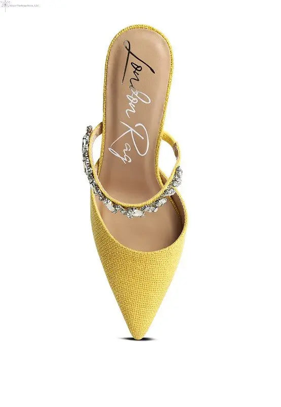 Slip On Sandals Pointed Toe Diamond Embellished Yellow Top | SiAra Clothing Store, LLC