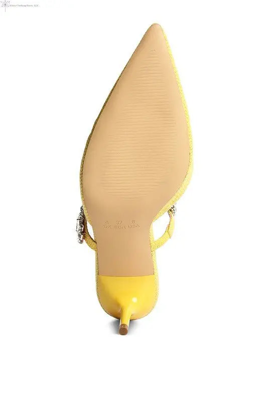 Slip On Sandals Pointed Toe Diamond Embellished Yellow Sole | SiAra Clothing Store, LLC