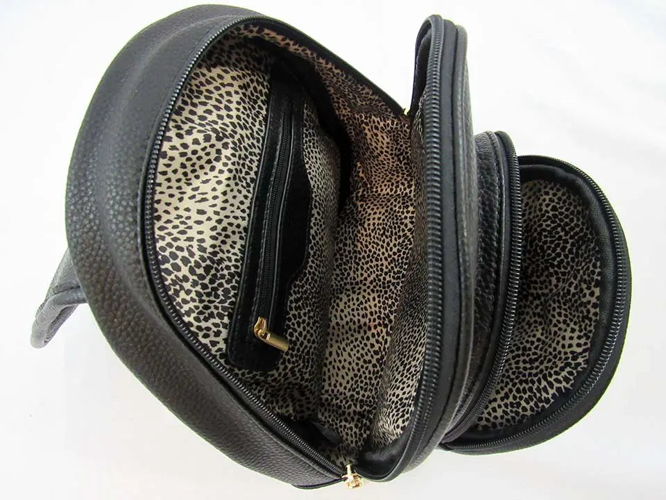 Black Small Backpack Adjustable Shoulder Straps Opened | SiAra Clothing Store, LLC