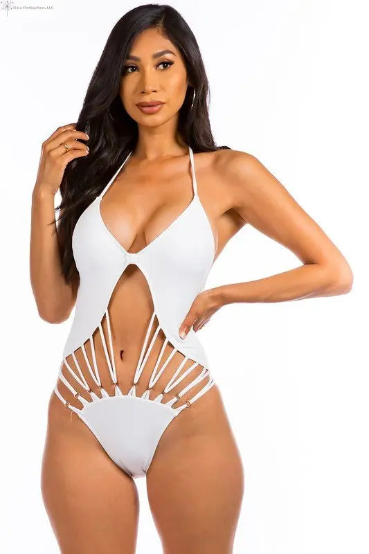 One Piece Swimsuit Solid String Hollow Out White Sided | Swimsuits for Women | SiAra