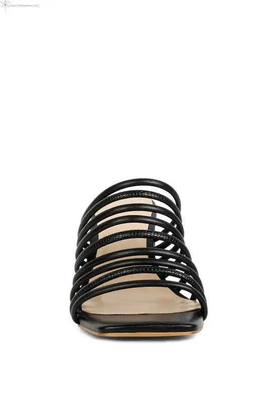 Strappy Sandals Block Heel Black Front | SiAra Clothing Store, LLC