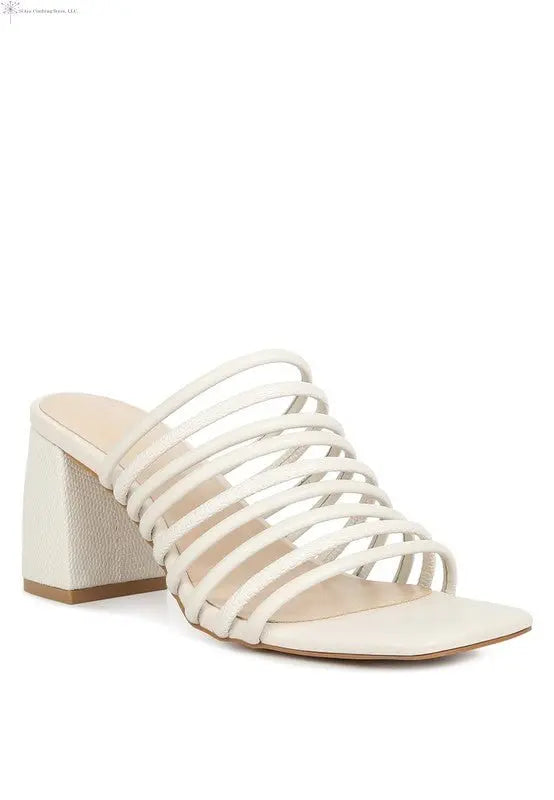 Strappy Sandals Block Heel Off White | SiAra Clothing Store, LLC