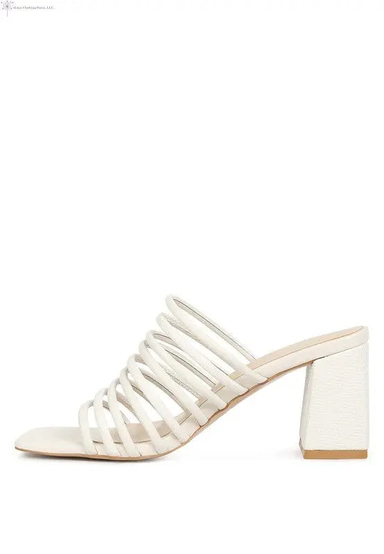 Strappy Sandals Block Heel Off White Side | SiAra Clothing Store, LLC