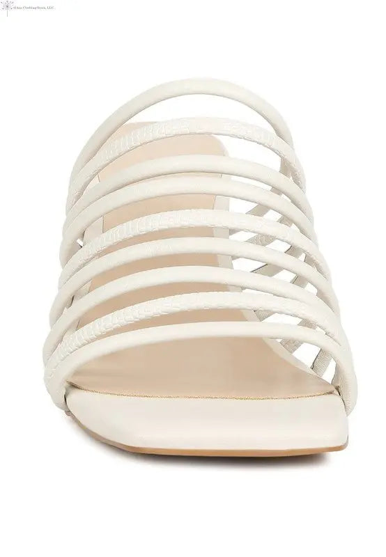 Strappy Sandals Block Heel Off White Front | SiAra Clothing Store, LLC
