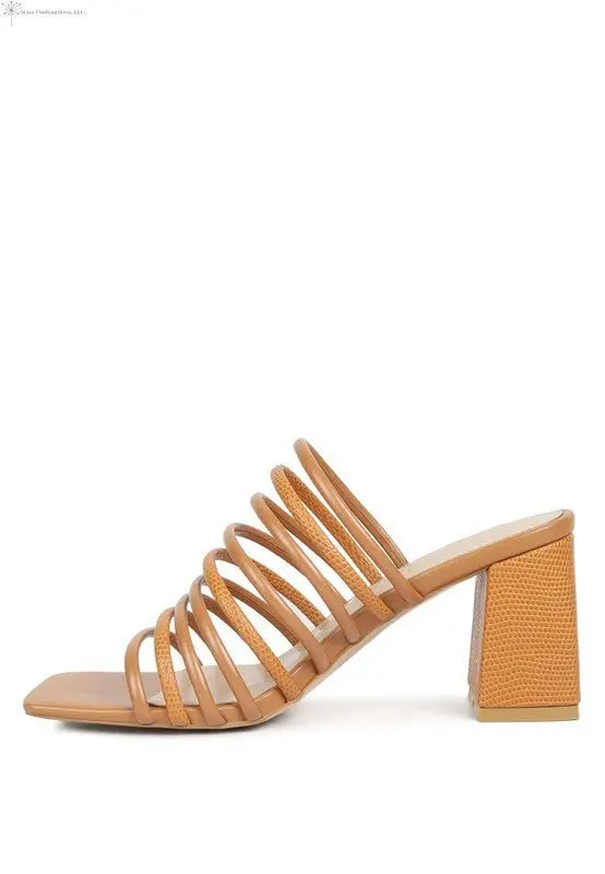 Strappy Sandals Block Heel Off Tan Side | SiAra Clothing Store, LLC