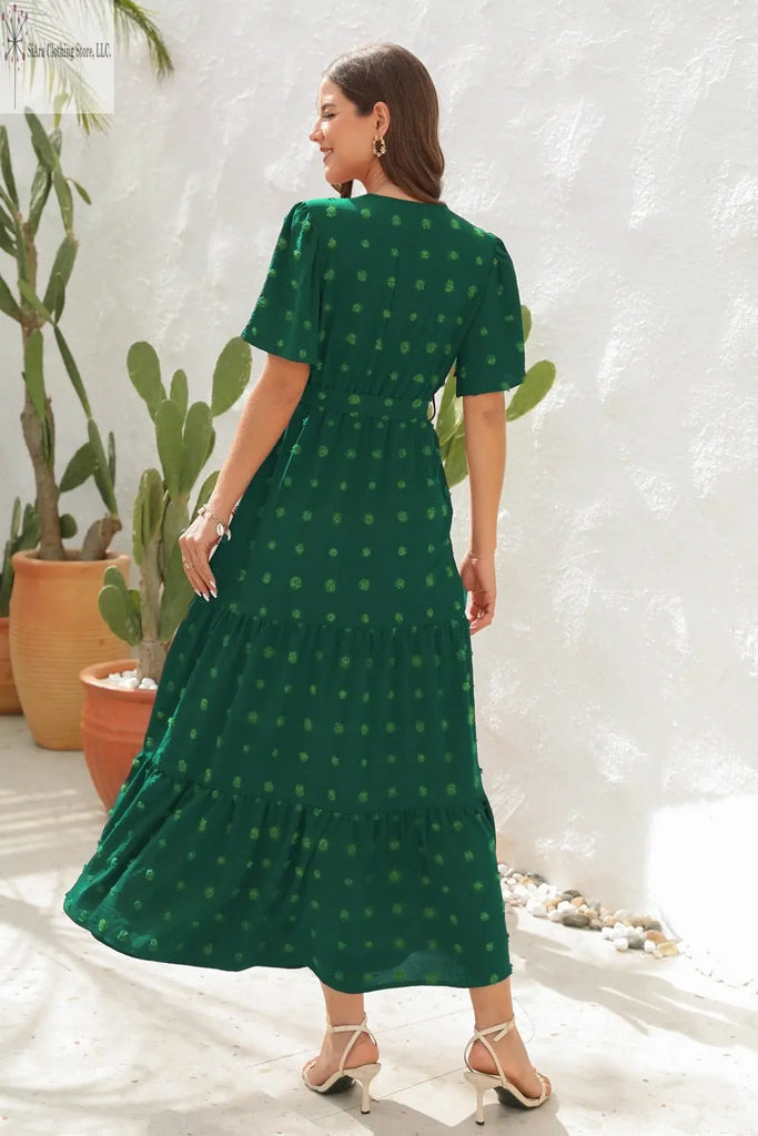 Emerald Green Maxi Dress Short Sleeves Back | Short Sleeve Summer Dresses Casual | SiAra