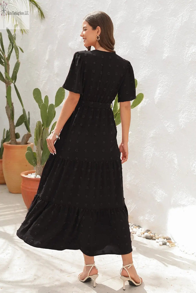 Black Maxi Dress Short Sleeves Back | Short Sleeve Summer Dresses Casual | SiAra