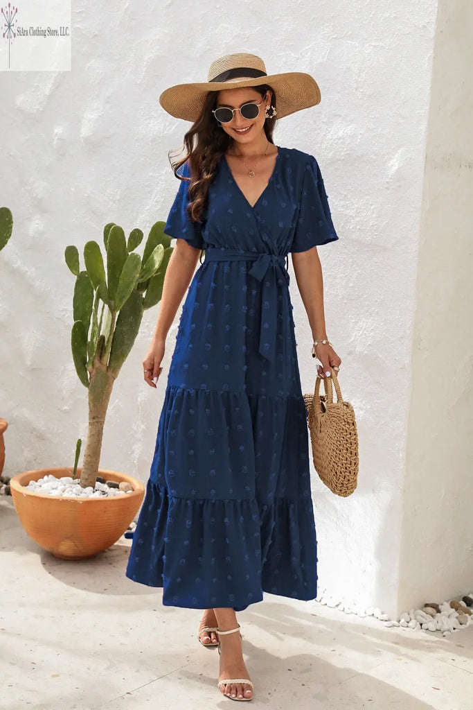 Cobald Maxi Dress Short Sleeves Front | Short Sleeve Summer Dresses Casual | SiAra