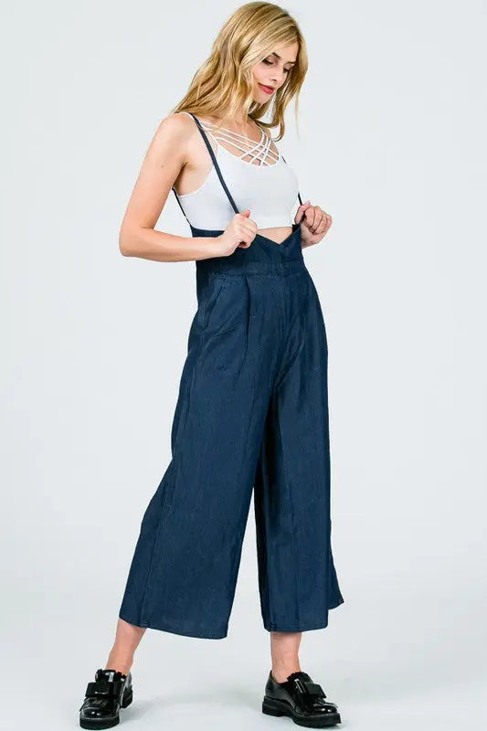 Wide Leg Capri Pants Dark Blue Side | SiAra Clothing Store, LLC