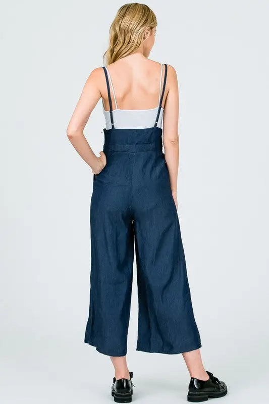 Wide Leg Capri Pants Dark Blue Back | SiAra Clothing Store, LLC