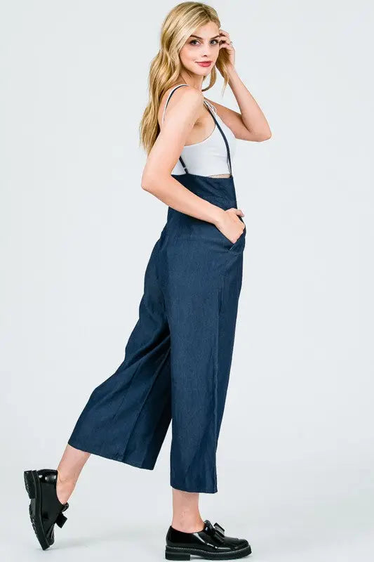 Wide Leg Capri Pants Dark Blue Sided | SiAra Clothing Store, LLC