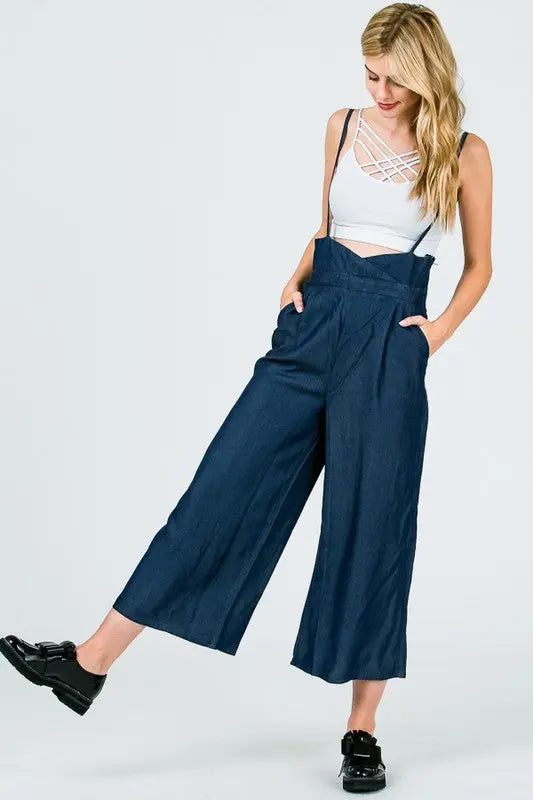 Wide Leg Capri Pants Dark Blue Front | SiAra Clothing Store, LLC