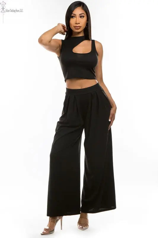 Black Casual Two Piece Sets | Women's Two Piece Casual Sets Front | SiAra