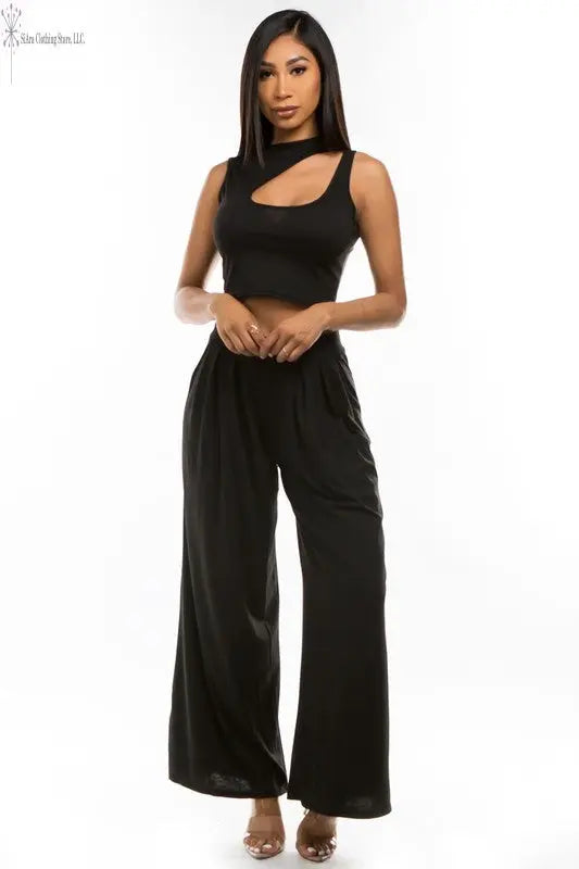 Black Casual Two Piece Sets | Women's Two Piece Casual Sets Front2 | SiAra