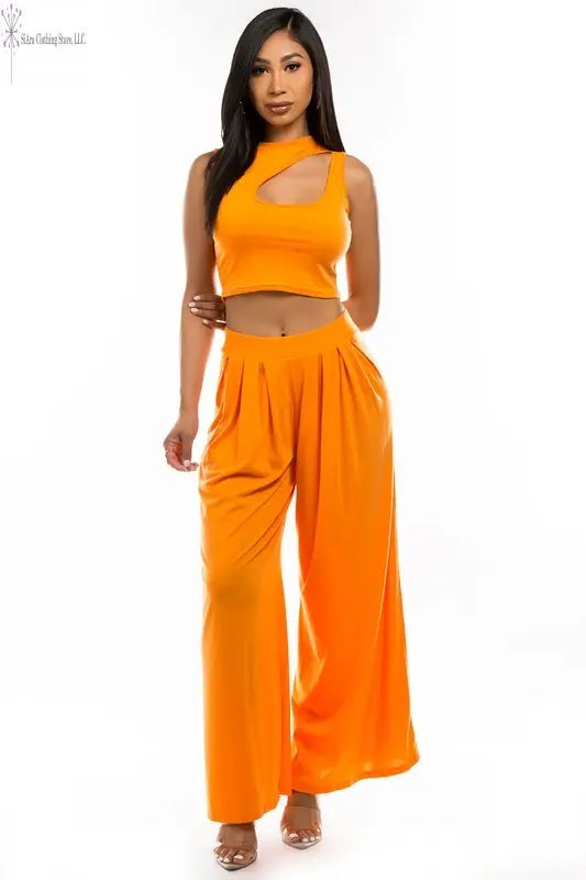 Orange Two Piece Casual Pants Set | Two Piece Pants Set Summer  | SiAra