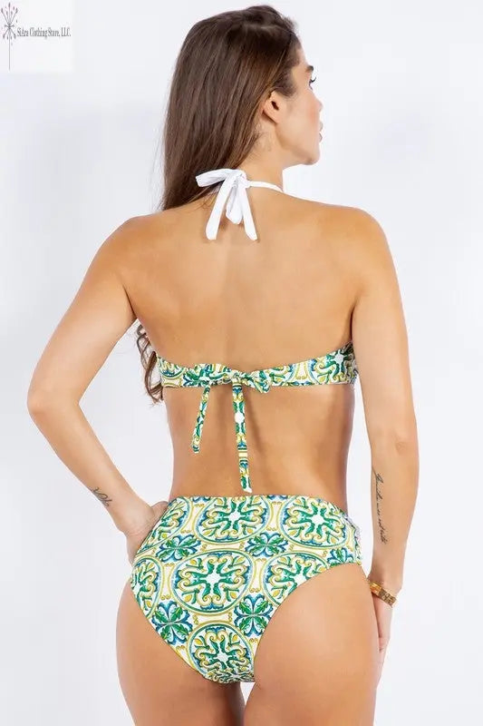 Halter Neck Swimwear Twist Design Green Back | Halter Style Bathing Suits | SiAra