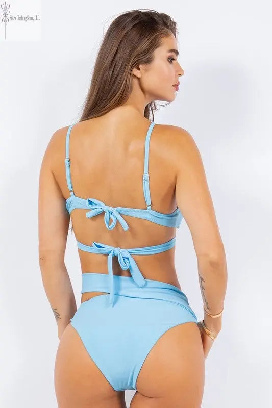 Two Piece Bathing Suit Blue | High Waist Two Piece Swimsuit Back | SiAra