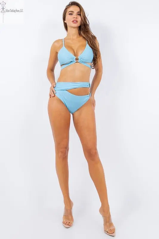 Two Piece Bathing Suit Blue | High Waist Two Piece Swimsuit Front3 | SiAra