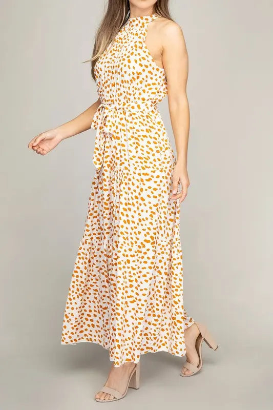 Leopard Print Maxi Dress Sleeveless Side | SiAra Clothing Store, LLC