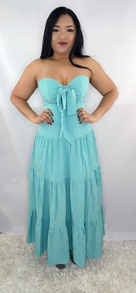 Turquoise Maxi Dress Bow Tie Halter | SiAra Clothing Store, LLC