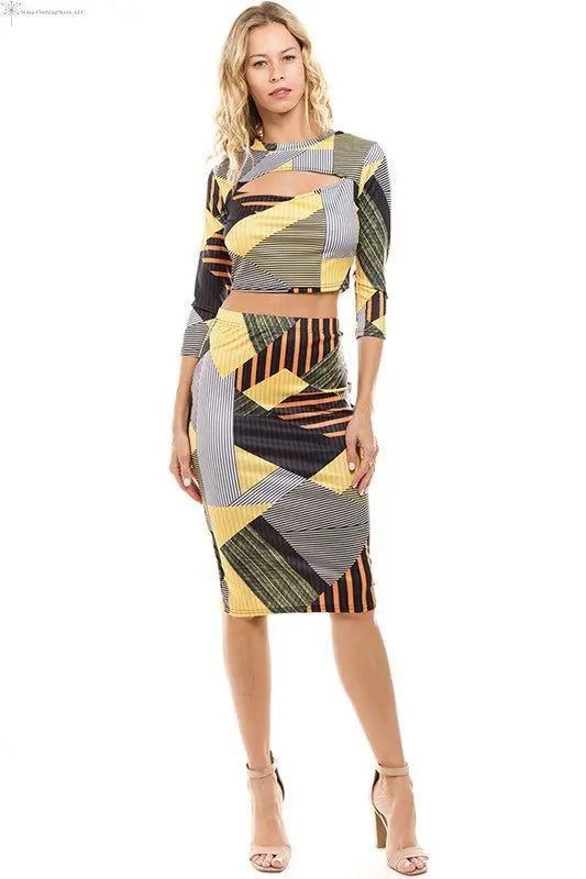 Two Piece Midi skirt Set Color Block Front | Midi Skirt Set Outfit | SiAra
