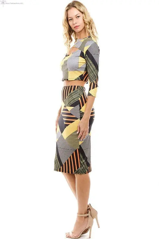 Two Piece Midi skirt Set Color Block Side | Midi Skirt Set Outfit | SiAra