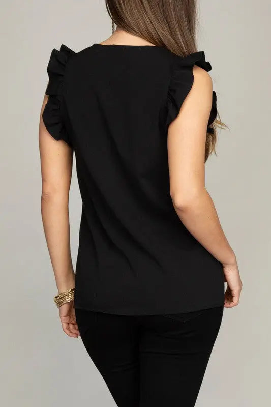 V- neck Sleeveless Blouse Black Back > SiAra Clothing Store, LLC
