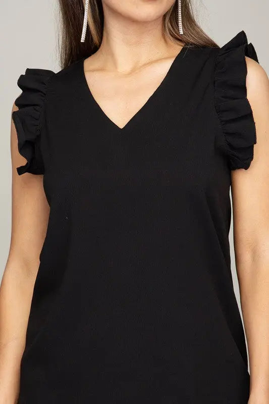 V- neck Sleeveless Blouse Black Front > SiAra Clothing Store, LLC