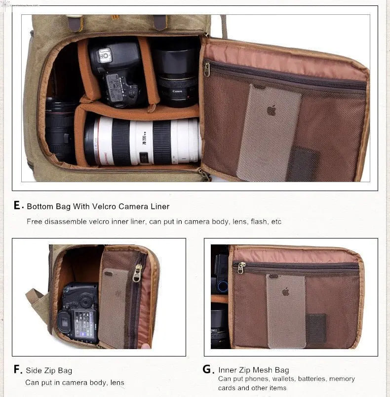 Waterproof Camera Back Pack Compartments | SiAra Clothing Store, LLC