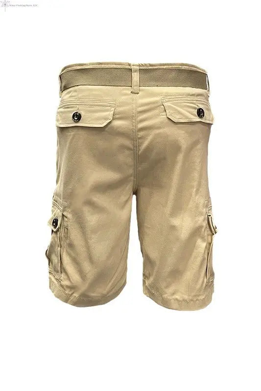 Men's Belted Cargo Shorts Khaki Back | SiAra Clothing Store, LLC