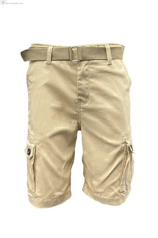 Men's Belted Cargo Shorts Khaki Front | SiAra Clothing Store, LLC