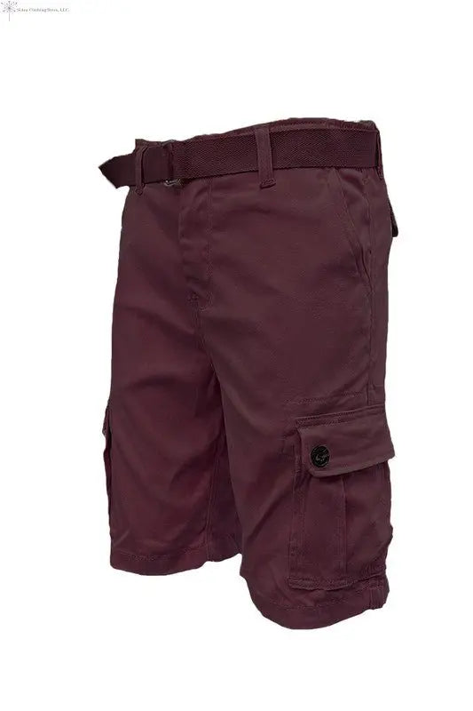 Men's Belted Cargo Shorts Burgundy | SiAra Clothing Store, LLC