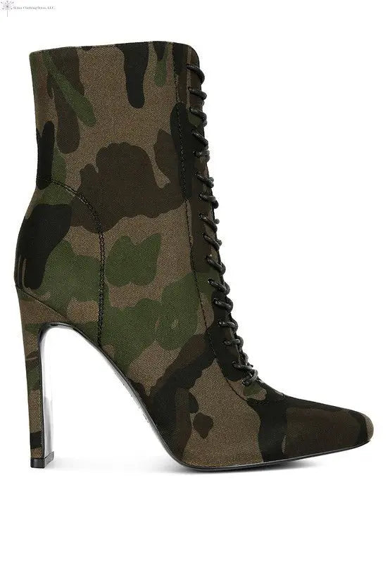 Women's Lace Up Ankle Boots Camouflage Side | Heeled Ankle Boots | SiAra