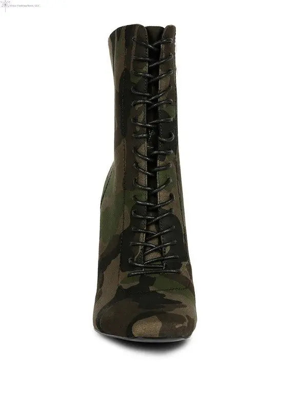 Women's Lace Up Ankle Boots Camouflage Front | Heeled Ankle Boots | SiAra