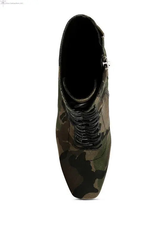 Women's Lace Up Ankle Boots Camouflage Top | Heeled Ankle Boots | SiAra