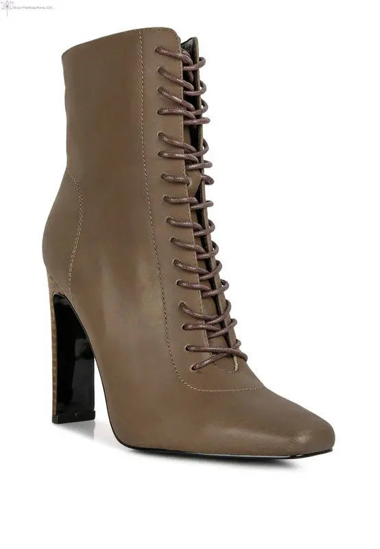 Women's Lace Up Ankle Boots Brown | Heeled Ankle Boots | SiAra