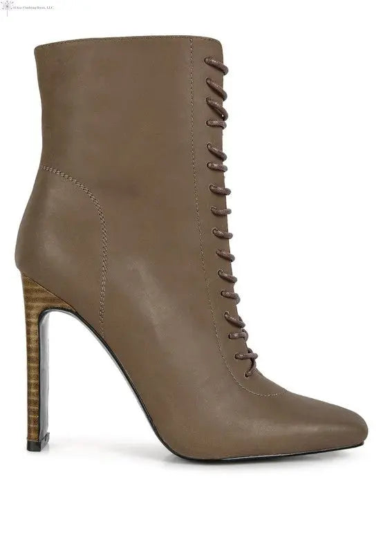 Women's Lace Up Ankle Boots Brown Side | Heeled Ankle Boots | SiAra