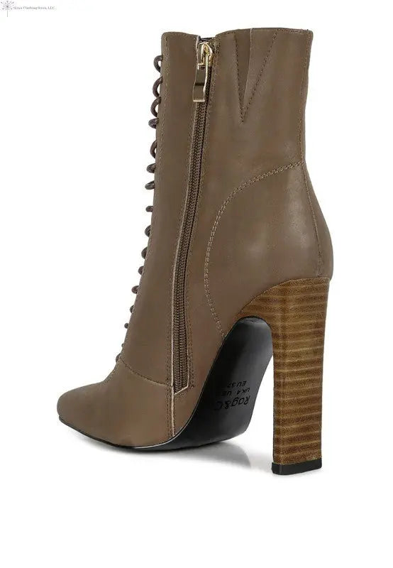 Women's Lace Up Ankle Boots Brown Back | Heeled Ankle Boots | SiAra